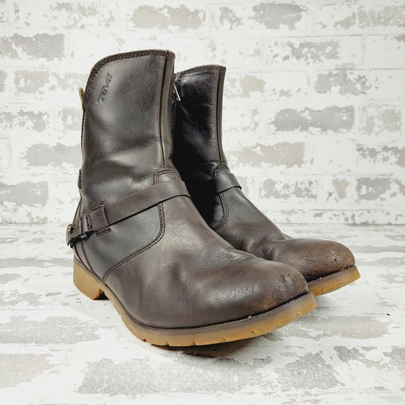 Teva De La Vina Low Brown Olive Leather Zipper Buckle Waterproof Boots K786 - Picture 3 of 12